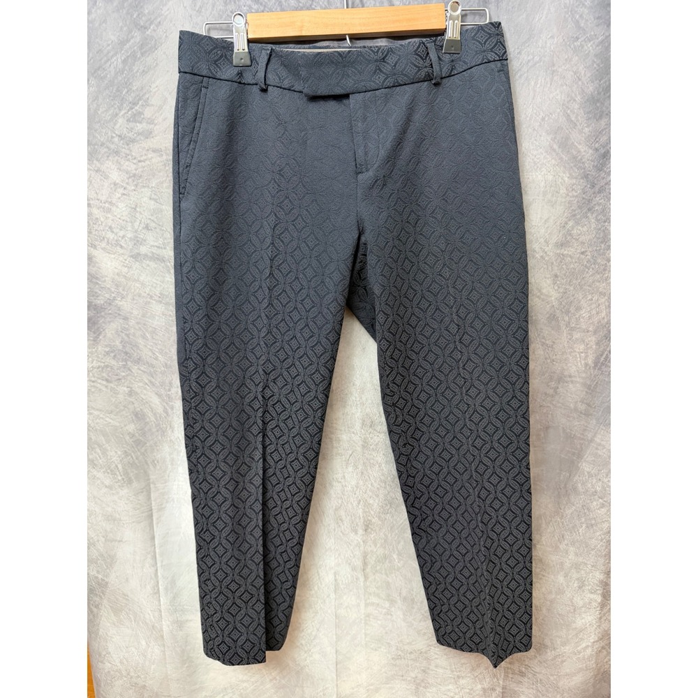 Banana Republic Sloan Ankle Pants 4P Grey Jacquard Geometric Medallion Petite
